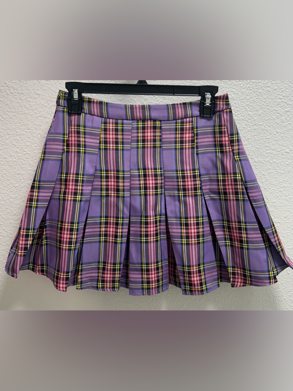 Pleated Purple Plaid Mini Skirt - Women